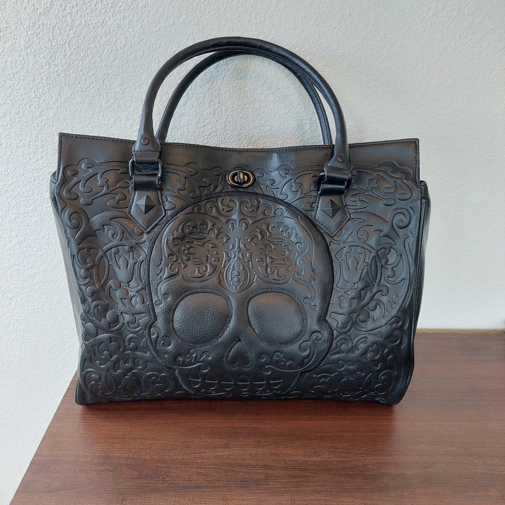 Loungefly Black Embossed Skull Tote